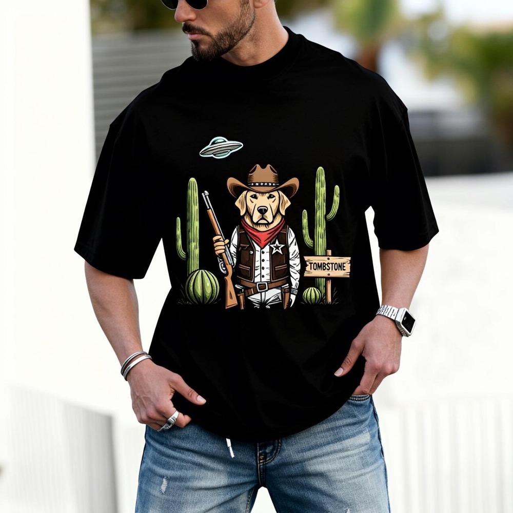 Funny Cowboy Golden Retriever Shirt Black Shirt